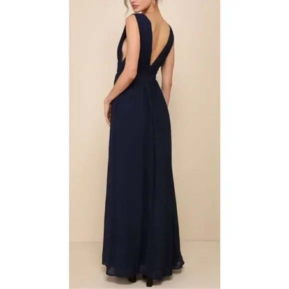 Love by Design NWT Athen deep plunge v neck Nordstrom Navy flowy evening gown XL - Picture 6 of 16